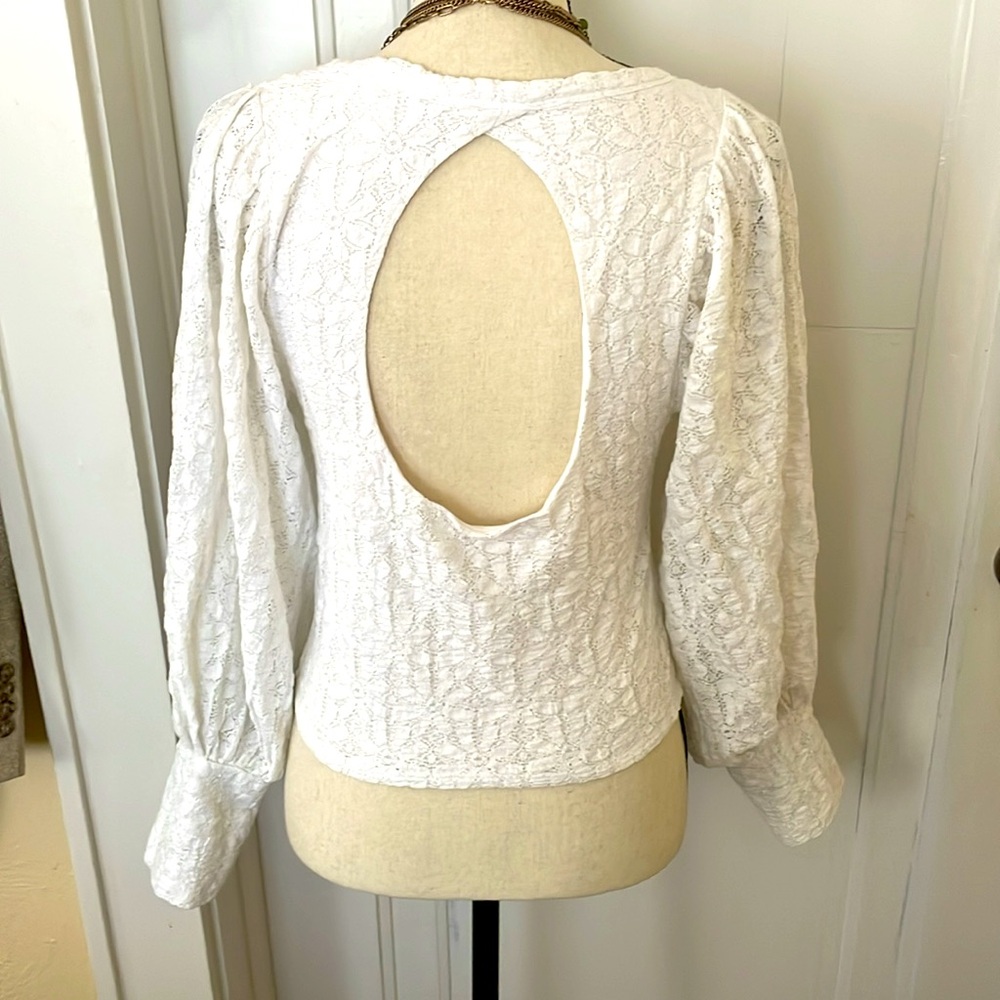 Free People Jasmine Floral Lace White Boho Puff Sleeve, Open Back,size Medium - Picture 4 of 7